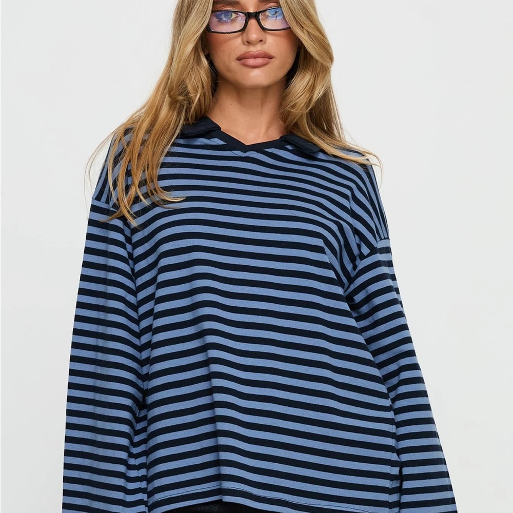 Princess Polly Navy and Black Striped Long Sleeve Top